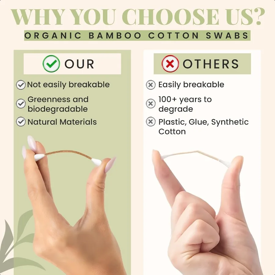 Tamponi di cotone in bambù naturale per orecchie Confezione da 500 Qtips con bambù gassato per una resistenza EcoFriendly Biodegradabile Vegan 100 C