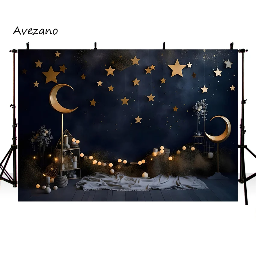 Avezano Twinkle Stars Backdrop Cake Smash Baby Birthday Party Decor Starry Moon Portrait Photography Background Photo Studio