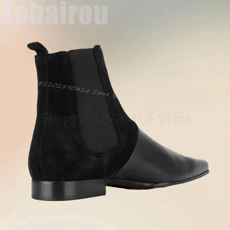 Gold Black Patchwork Pointed Toe Ankle Boots Fashion Slip On Men Boots Luxurious Handmade Party Banquet Office Men Dress Shoes