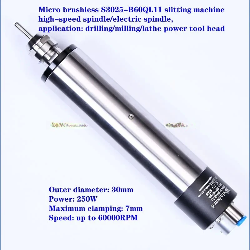 Eixo de alta velocidade sem escova de 60000rpm/eixo elétrico S3025-B60QL11, cabeça de ferramenta elétrica de perfuração/fresagem/torno