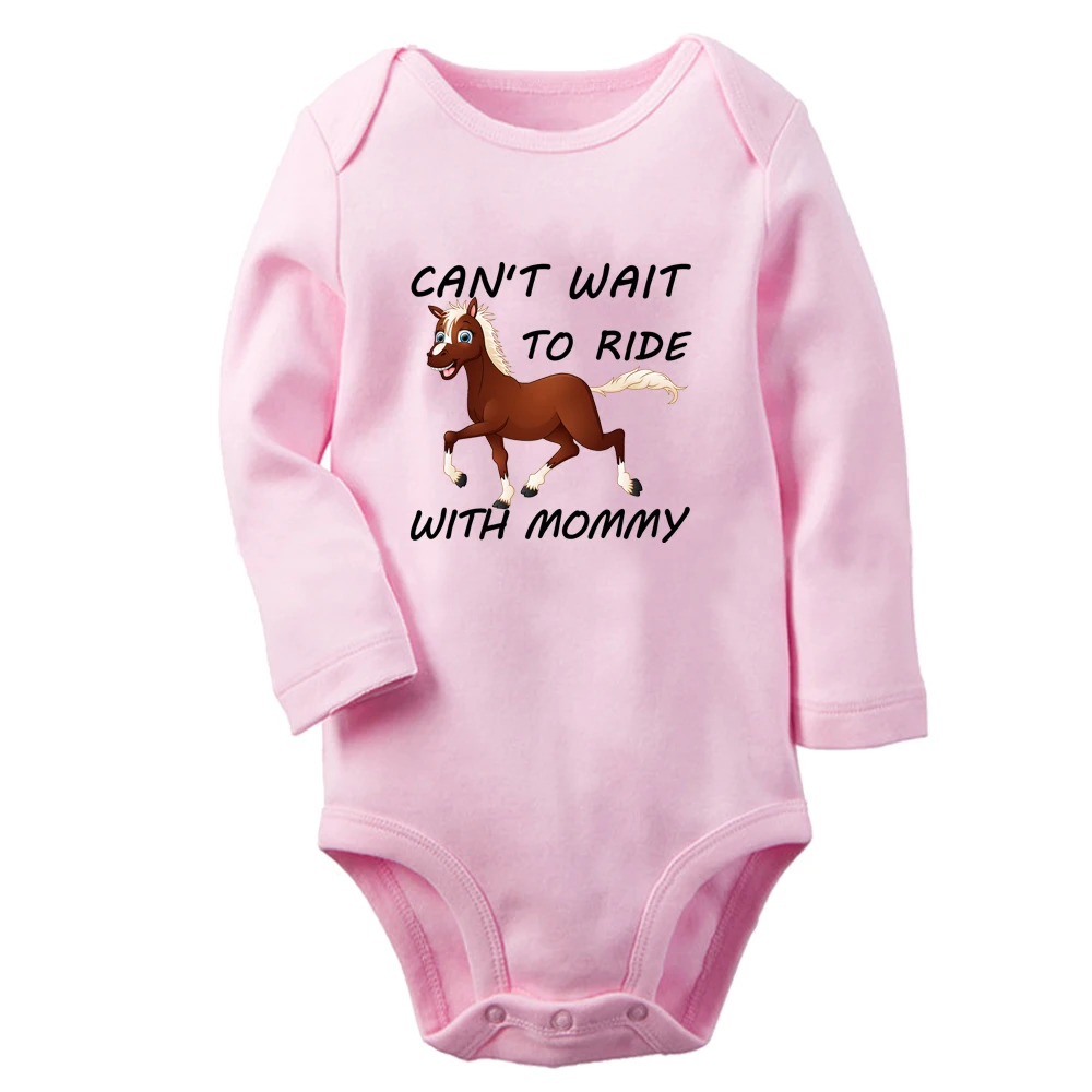 Can't Wait to Ride Horses With Mommy Fun Baby Bodysuit Cute Boys Girls Rompers Infant Long Sleeves Jumpsuit Newborn Soft Clothes