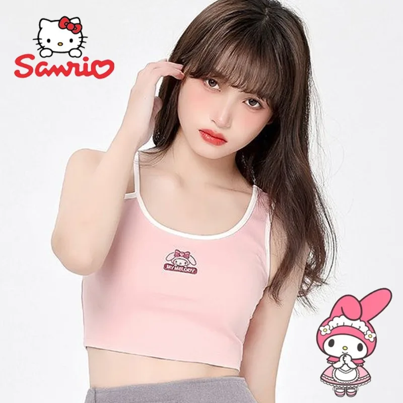 Sanrio Hello Kitty Tank Top Y2k Cartoon Sexy Woman Off Shoulder Crop Tops Sweet Girls Sleeveless Sports Tank Top Birthday Gifts