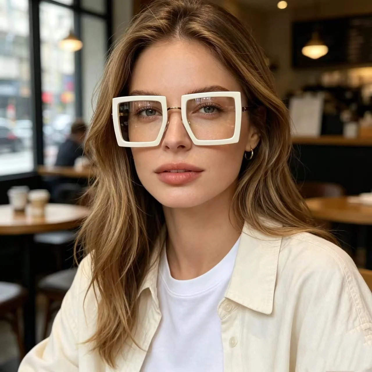 Women Fashion Eyeglasses Cat Eye Oversize Frame Anti Blue Ray Myopia Glasses Customizable Prescription Eyeglasses