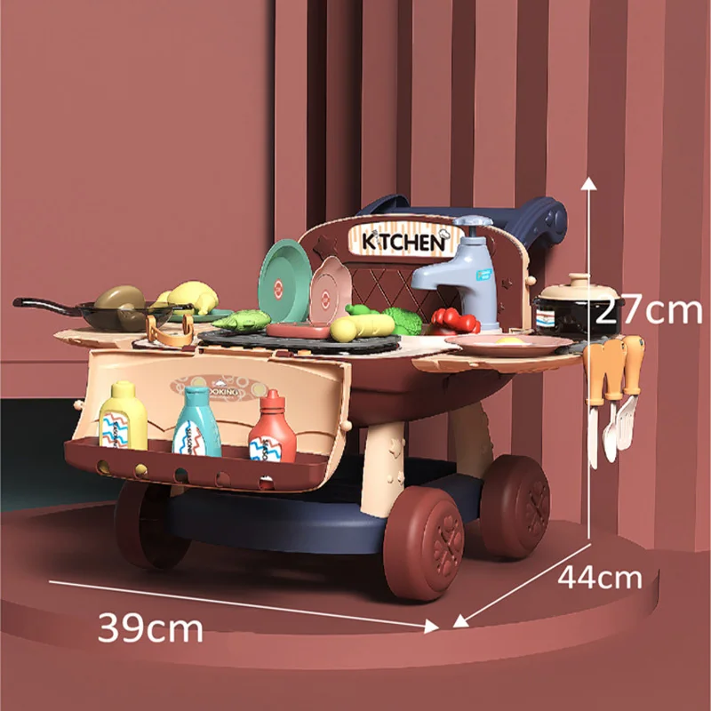 Children Simulation Kitchen Shopping Cart Two-In-One Family Play House Simulation Cooking Kitchen Educational Leisure Toy