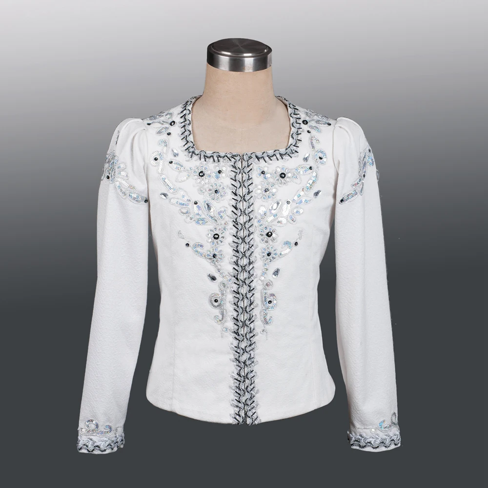 

FLTOTURE Professional White Silver Decorations Ballet Top Wear Male Tunic For Prince Desire' in the Sleeping Beauty Competition