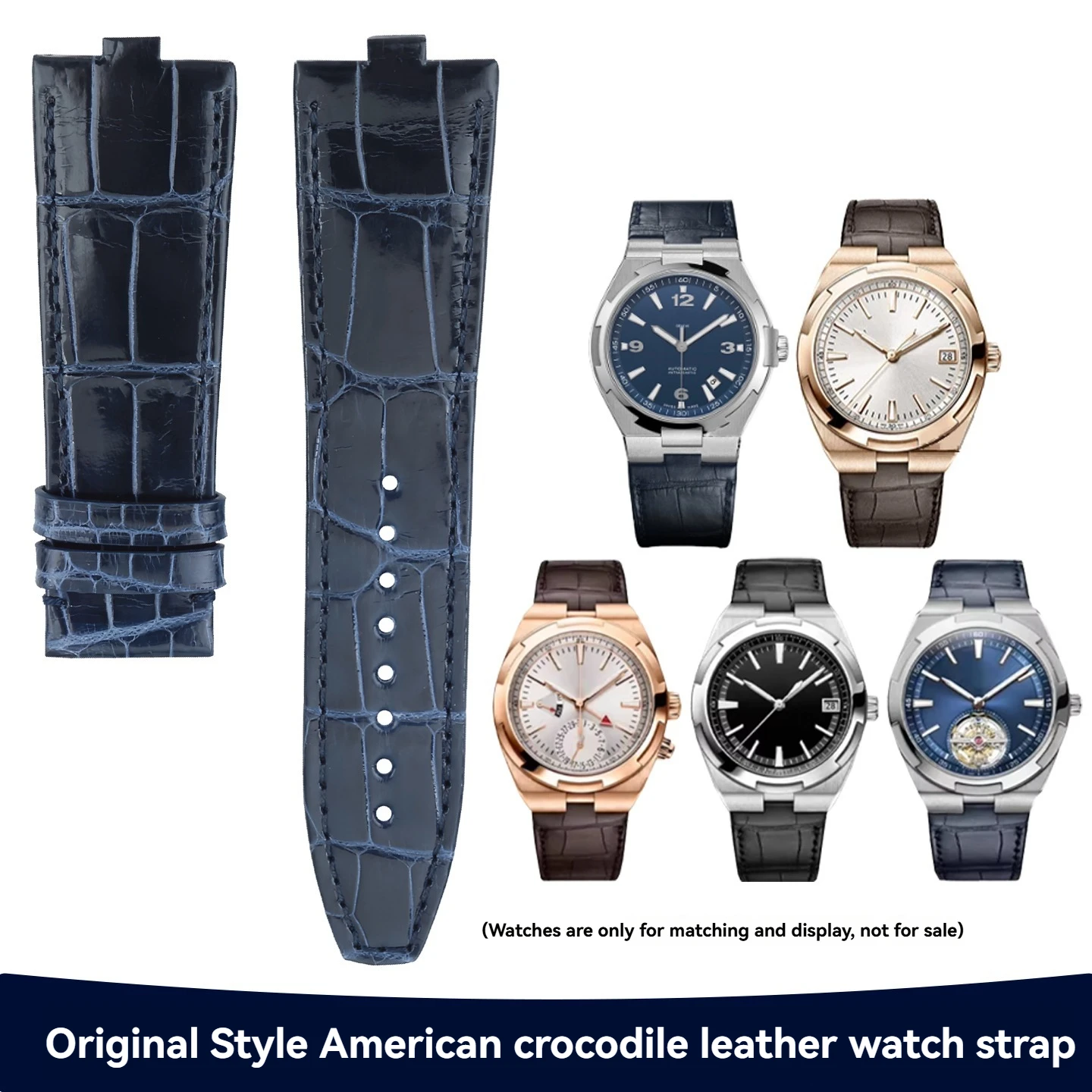 Bracelet en cuir d'alligator américain véritable de 24 mm x 7 mm pour les séries Vacheron Constantin Overseas 4300V, 4500V et 5500V pour hommes
