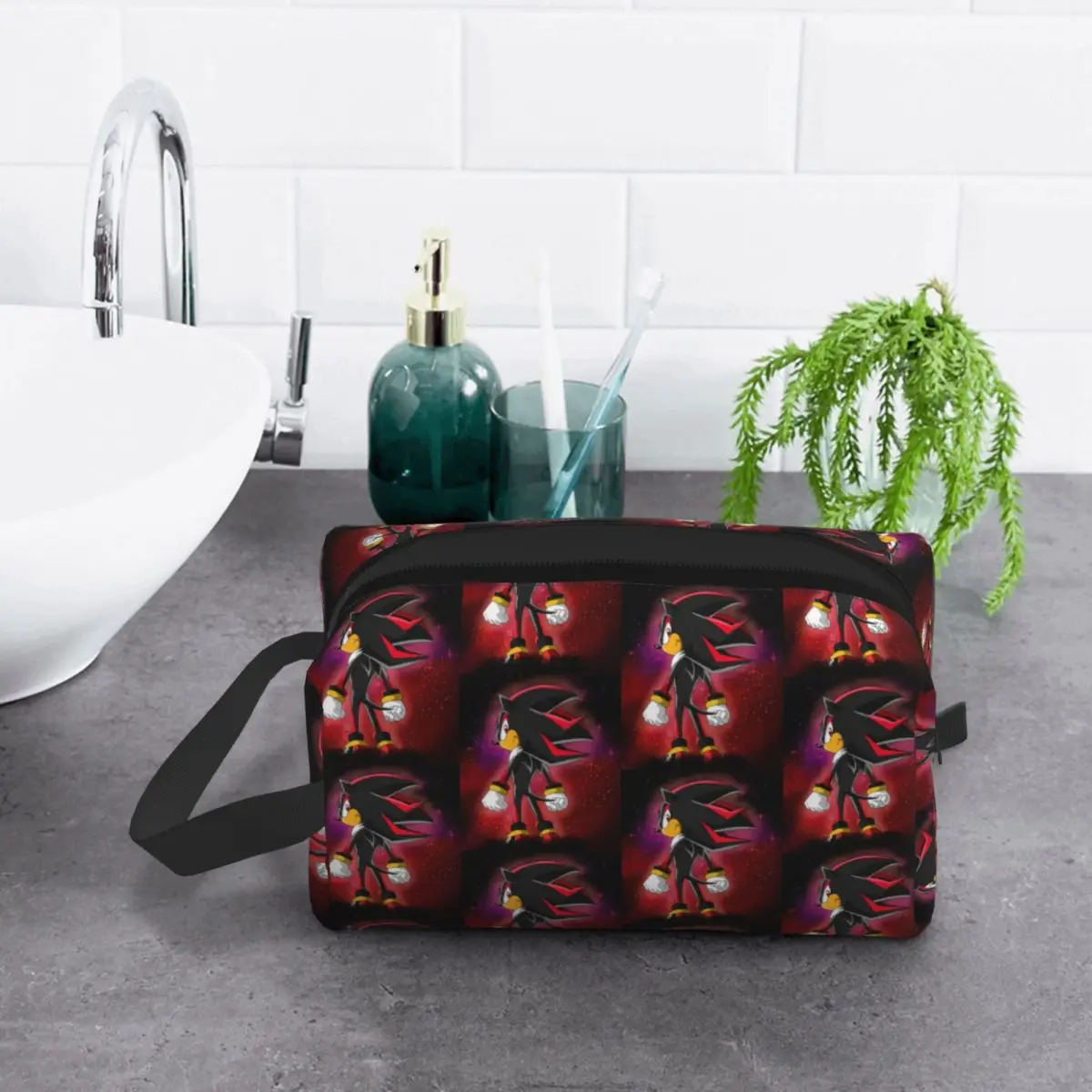 Shadow The Hedgehog 1 حقيبة مكياج منظم مستحضرات التجميل مجموعة أدوات التخزين حقيبة مستحضرات التجميل للنساء مقلمة للسفر