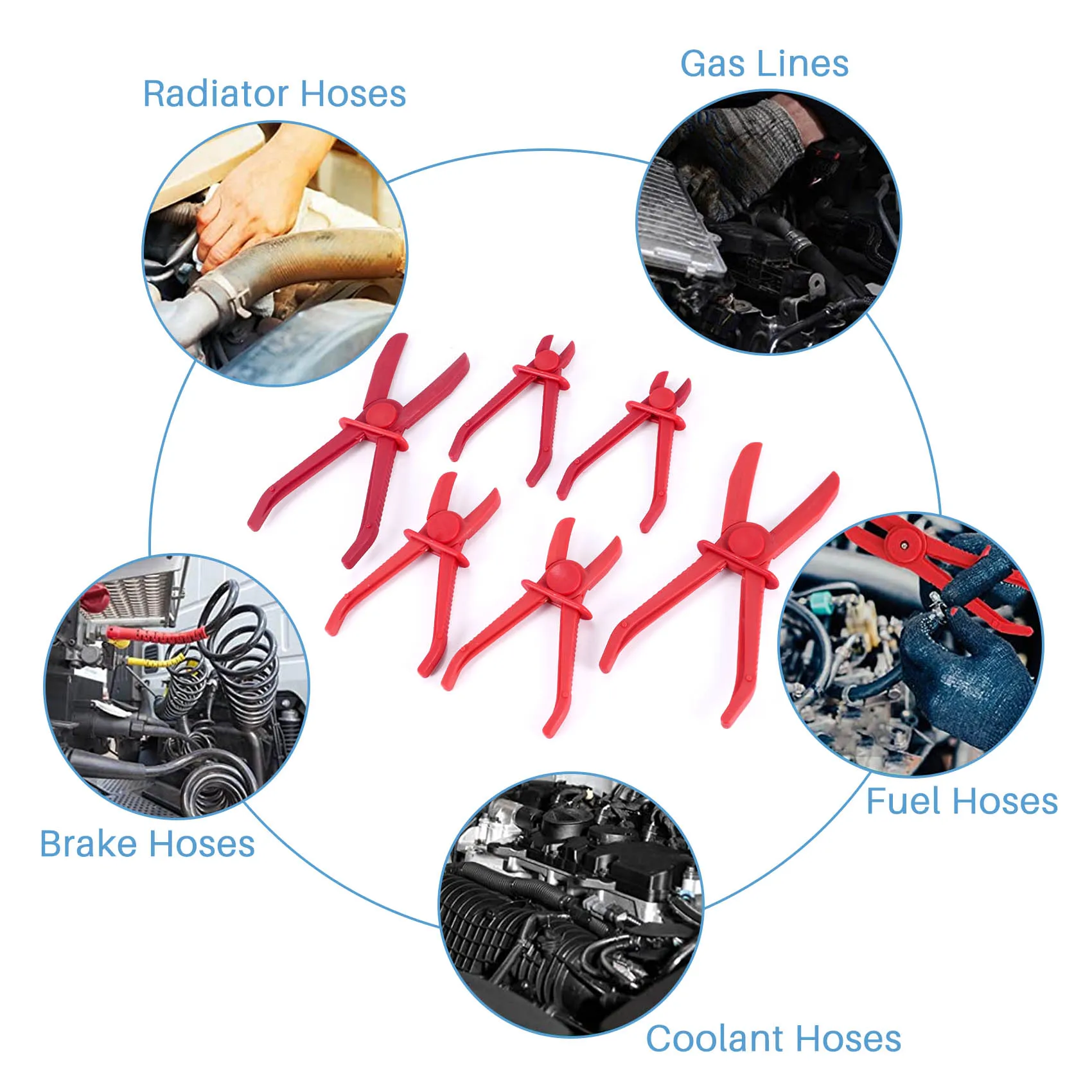 YANA50I 6 Pack Hose Clamp Pliers,Line Clamps Pinch Pliers For Brake Hoses, Fuel Hoses,Gas Lines,Coolant Hoses,Radiator Hoses,Red