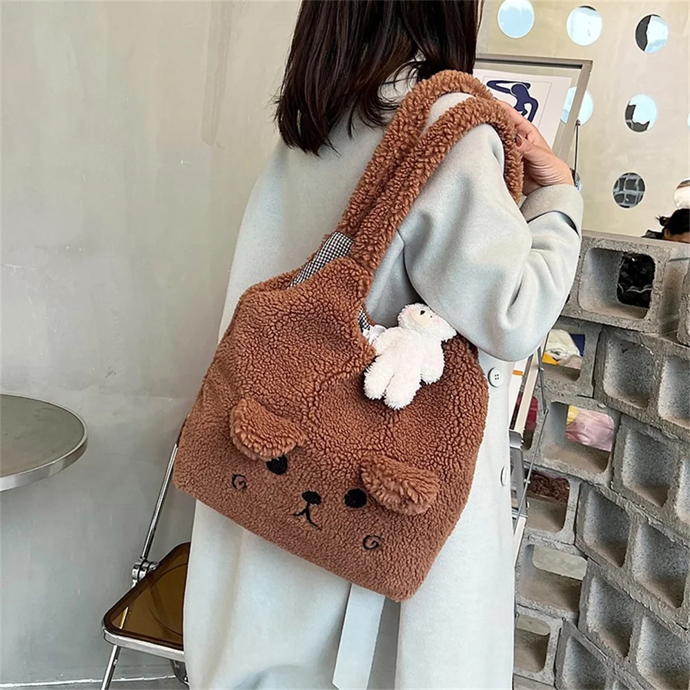 Borsa a tracolla con stampa di cartoni animati shopper femminili donna ragazze donna autunno inverno borsa in peluche Tote Fashion Large Capacity