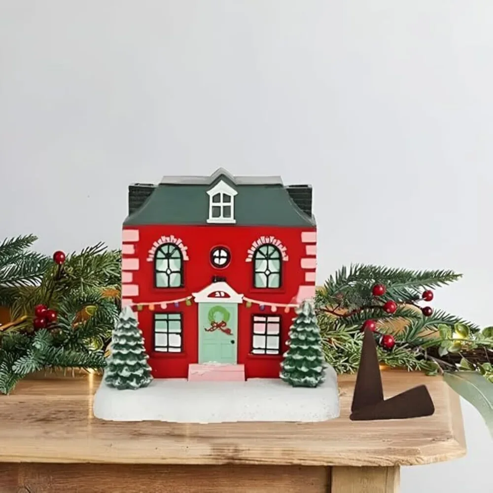 Creative Resin Christmas Red House Incense Burner Ornaments Living Room Bedroom Tea Table Incense Burner Christmas Decoration