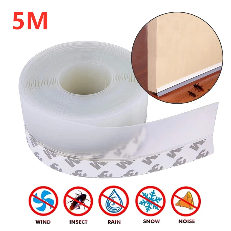 

5M Door Sealing Strip Tape Door Windows Seal Strip Weather Strip Self Adhesive Silicone Draft Stopper Rubber seal strip dropship