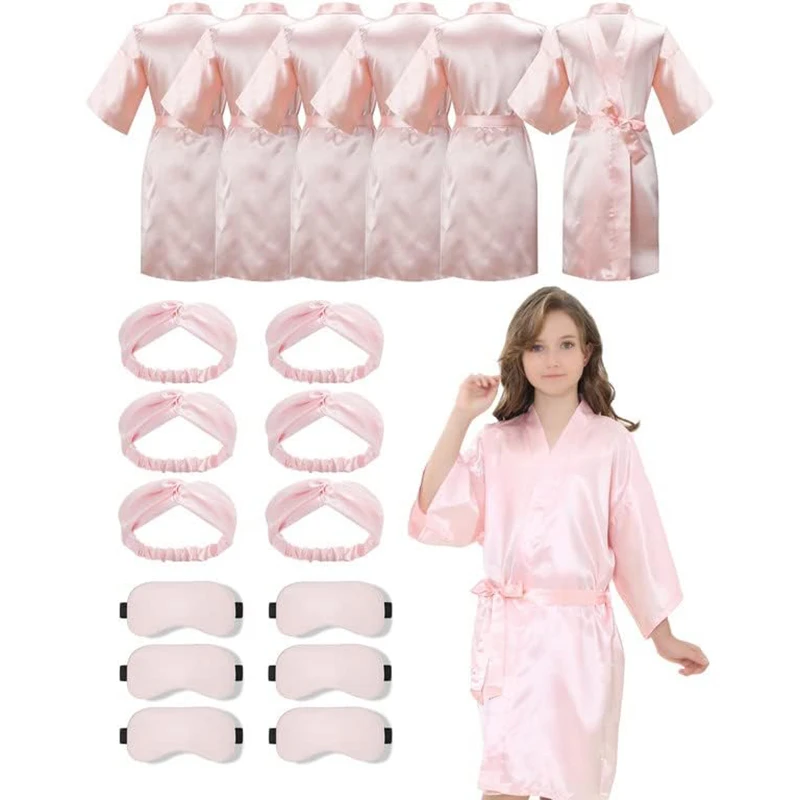 6 Pack Girl Birthday Squad Spa Party Robes with Eye Masks Headband for Slumber Wedding Bridal Flower girl