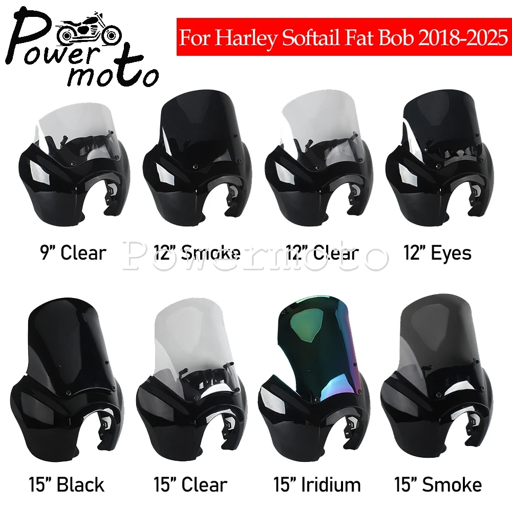 For Harley Softail Fat Bob 114 FXFBS 2018-Up FXFB 2018 2019 Headlight Fairing Windscreen W/Baja Designs LP6 Lighting Bracket Kit