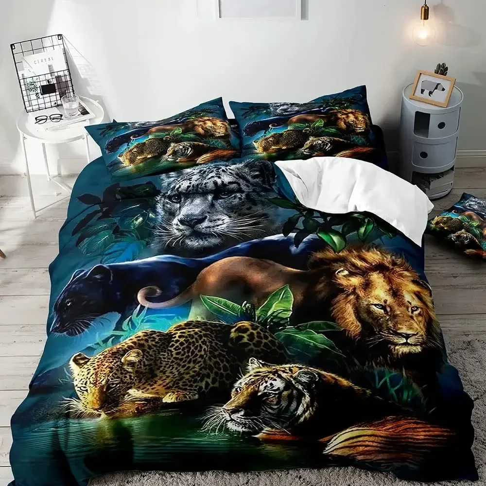 Lion Duvet Cover Set King,African Safari Animal Black Bedding Set,Couples Comforter Cover,Quilt Cover,Romantic Lion Couple Gifts