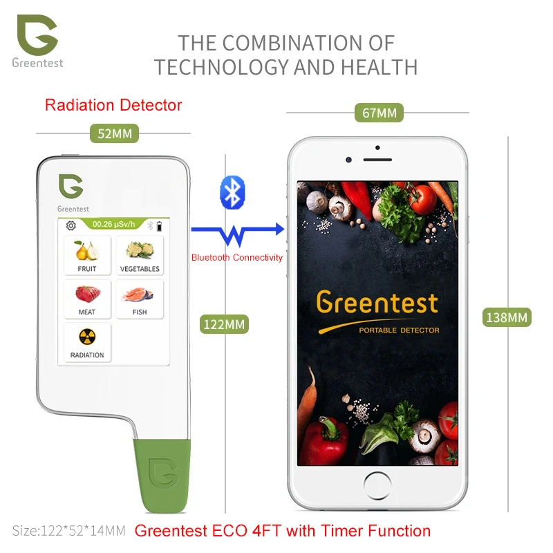 Greentest ECO 4FT Food Safety Detector Fruits and Vegetables Meat Nitrate Tester with Timer Radiation Detection Health Care New