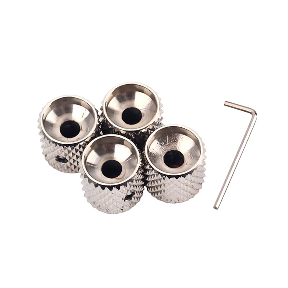 4 Pcs Aluminum Alloy Electric Bass Guitar Volume Tone Control Knobs Flat Knobs Guitar Parts Accessories GD139A (Silver)