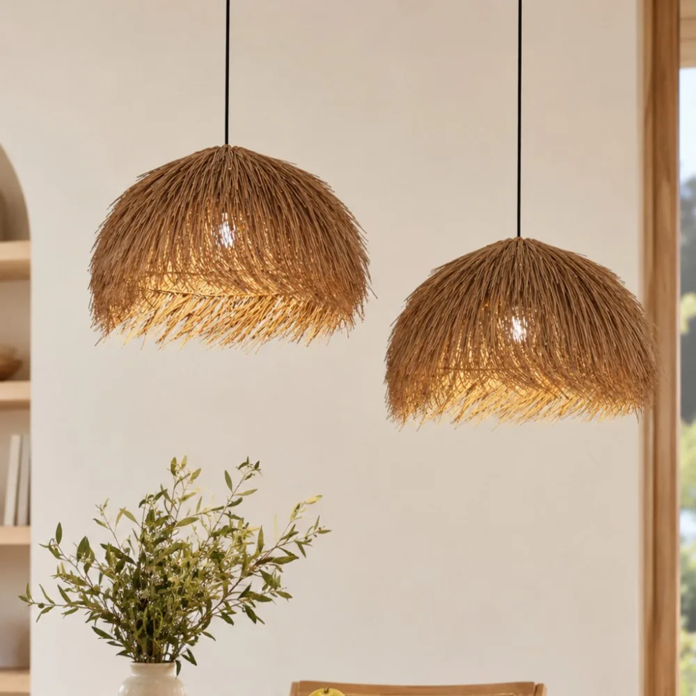 Japanese Wabi Sabi LED E27 Pendant Lights 50CM Rattan Straw 