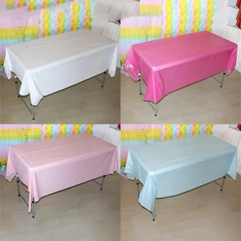 Plastic Disposable Solid Color Tablecloth Birthday Party Wedding Christmas Table Cover Wipe Desk Cloth Decor Covers Rectangle