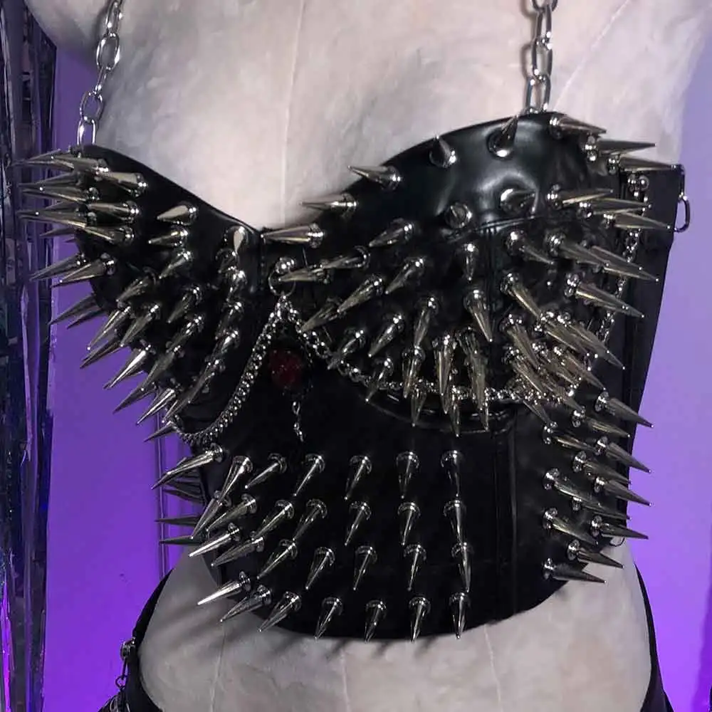 Spike Studded Rivet Goth E-Girls Punk Rock Grunge Hand Made Eco Harajuku Teen Gothic Y2K TOPS 90s Emo Kawaii DIY Club Wear Fairy