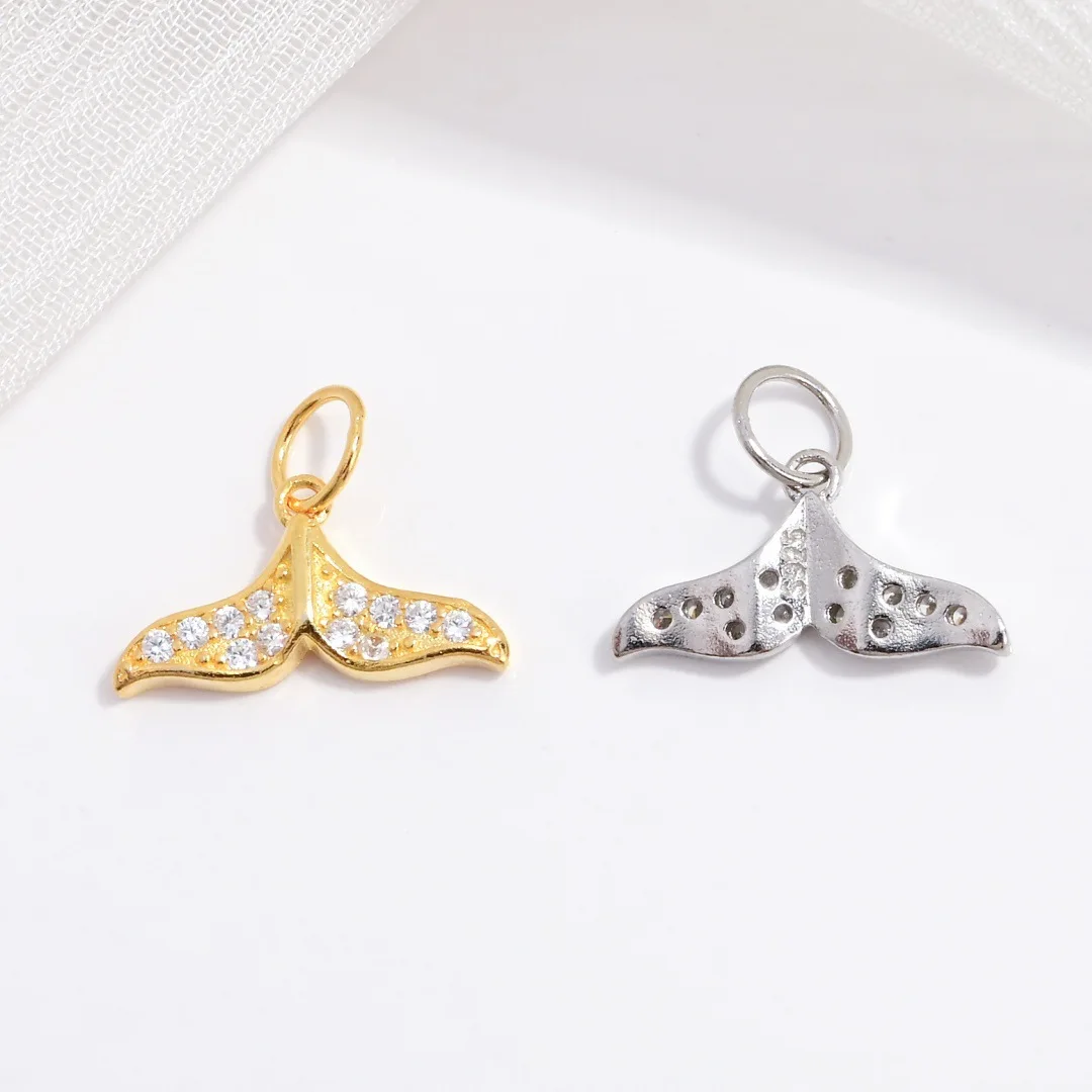 Sparkling Whale Tail Pendant S925 Sterling Silver with CZ Accents Mermaid Inspired Charm for DIY Ocean Theme Jewelry