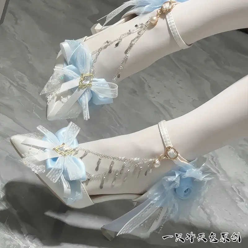 Sandalias de tacón rosa, conjunto de zapatos y bolsos de tacón Lolita, zapatos de fiesta de tacones altos de lujo para mujer, zapatos de novia con lazo para bodas, tacones Y2K