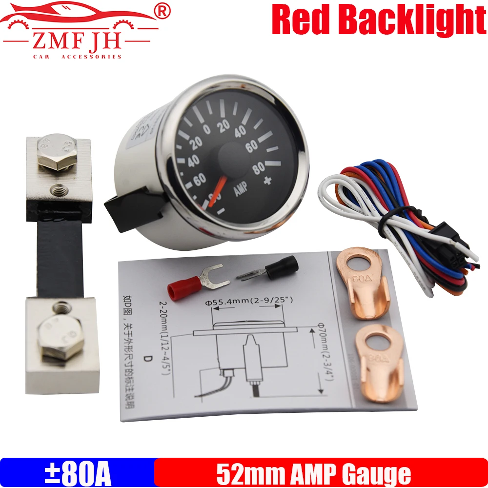 

ZMFJH Red Backlight ±80A, ±150A 52MM Amperemeter AMP Gauge with Sensor AMP Meter for Universal Automobile Yacht Car Boat 12V24V