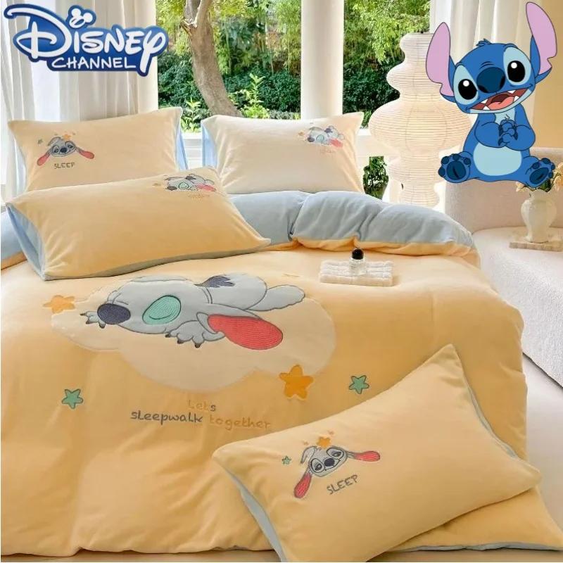 

Disney Cute Stitch Winnie the Pooh Lotso Donald duck Creative Cartoon Pattern Milk Velvet Sheet and Quilt Cover Four-piece Set