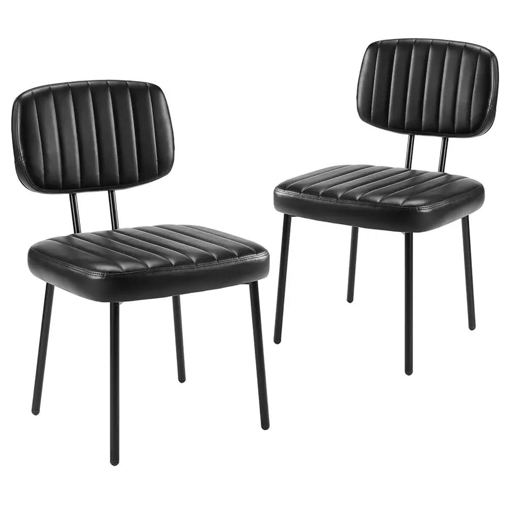 

Dining Chairs Set Of 2, Upholstered Mid Modern Kitchen Accent Chairs With Faux Leather Cushion Seat & Metal Legs For Home,