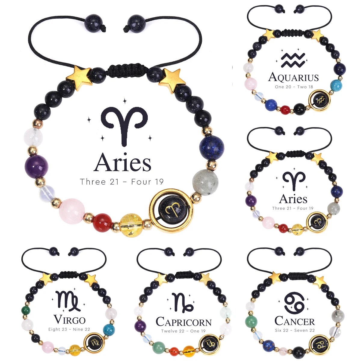 

12 Zodiac Signs Bracelet Natural Stone Braided Adjustable Bracelet Men's Women's Bracelet Aries Scorpio Leo Cancer