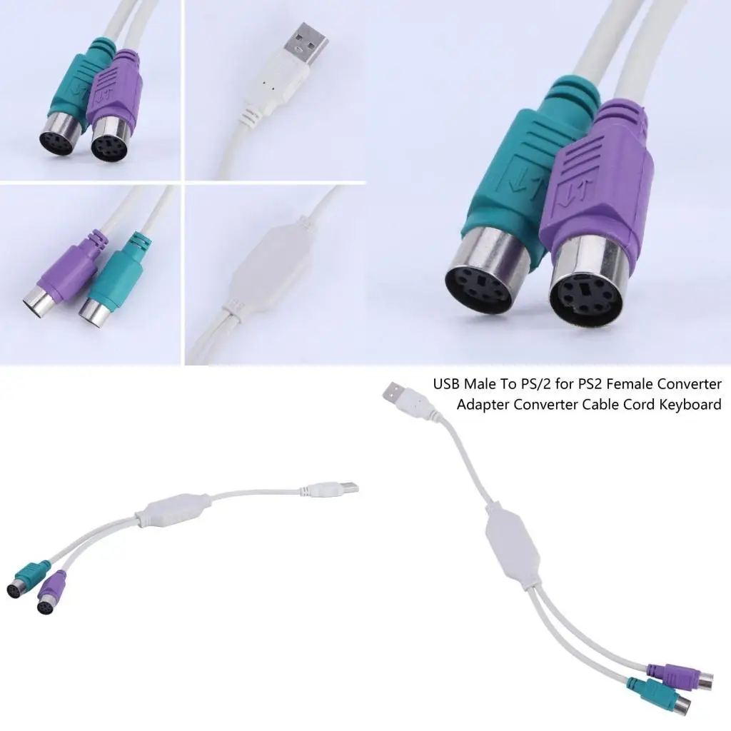 

Y1UD USB to Dual for PS2 Converter Cord Keyboard Mouse Extension Cable for PS2 Plug U