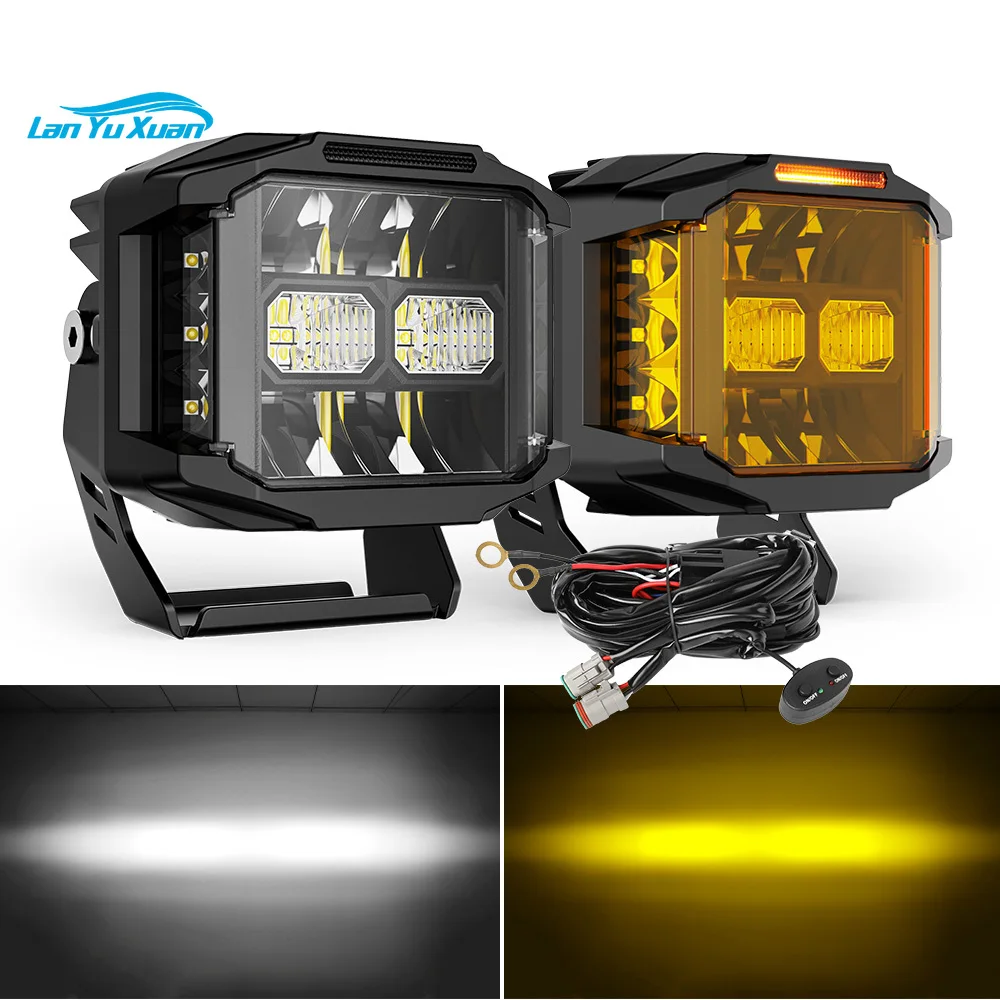 

New Aux Amber Pod Light 5 Inch With Side Shooter Led Pods for Trucks 4X4 UTV ATV