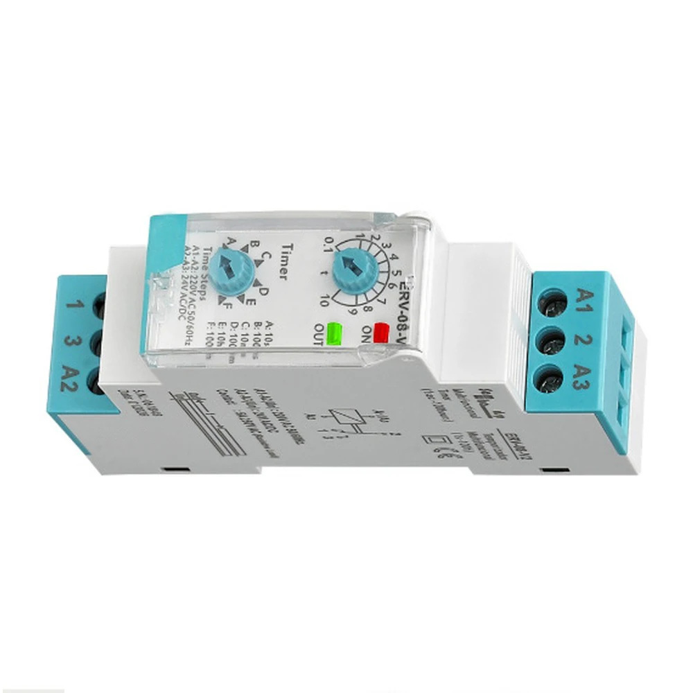 Multifunction Time Delay Relay AC220V DIN Rail Mount 5A 1NO+1NC Contact Adjustable Timer with LED Indicator Time Relay Switch