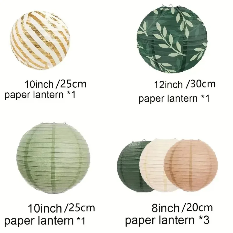 6pcs Round Hanging Paper Chinese Japanese Lanterns Decorations for Sage Green Rustic Wedding Birthday Party Baptism Supplies