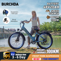 Burchda-adult Electric Bike, Li-Ion battery, 26 inches, WideTyre Bike, 48V, 20AH, AZ26,1000W, 45 KM/H, City CommuterBike