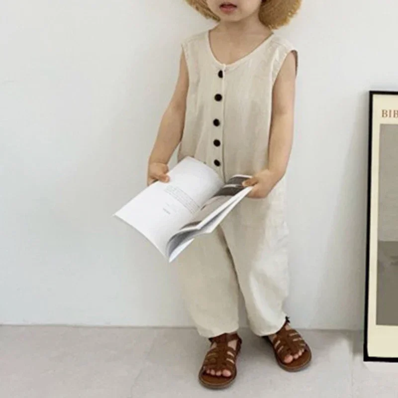 1566C Korean Children Clothes Boy\'s Overall One Piece Clothes Summer Fashion Cute Little Button Girl\'s Jumpsuit Casual Pants
