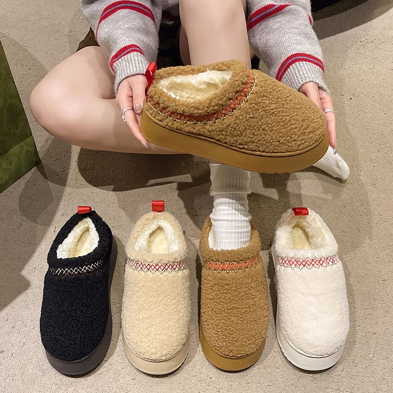 

New Style Women's Woolly Slippers Women Wear New Fur One Plus Velvet Snow Boots Bao Head Winter Thick Sole Half Mop Cotton Shoes