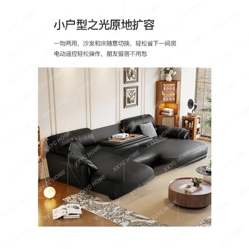 Lremote control electric function leather sofa bed modern simple living room dual-purpose can be automatically retractable