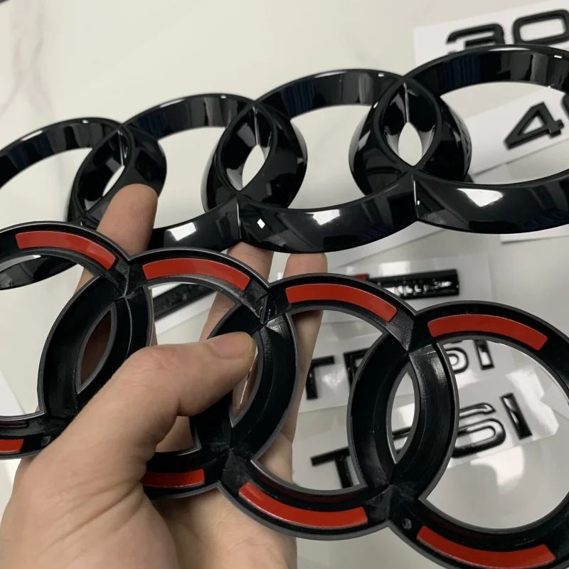 AUDI A4 2013-2024 4 Ring Logo ABS Black Directly Covered Emblem Car Hood Front Grill Rear Trunk Emblem Badge Sticker Sline Refit