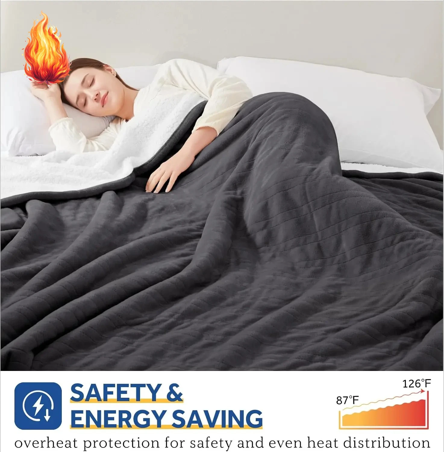 

Electric Blanket King Size, Flannel & Sherpa Heated Blanket with 10 Heating Levels & 1-12 Hours Auto Shut Off, Fast Heating