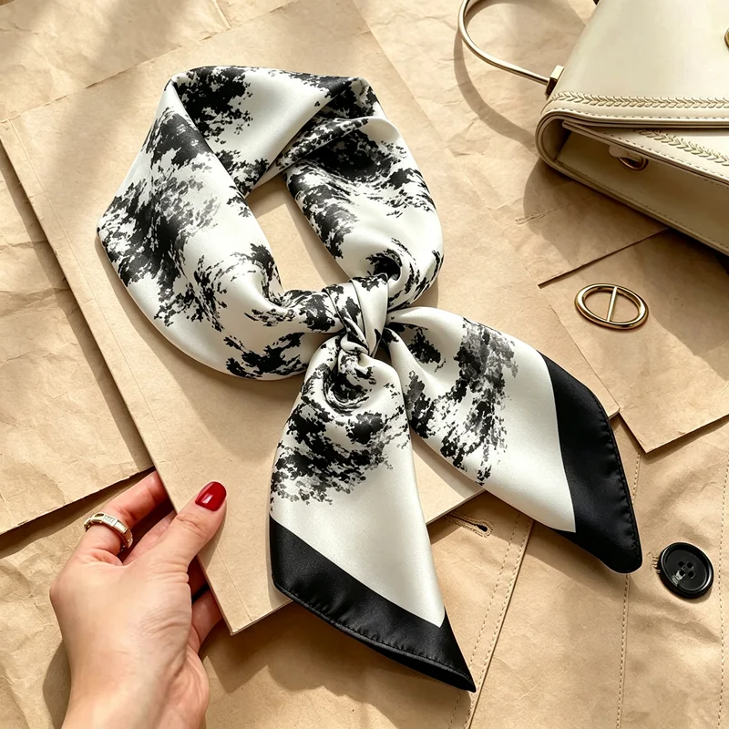 Luxury Square Scarf For Women Floral Printed Soft Satin Silk Scarves Ladies Bandanas Hijab Neckerchief Elegant Shawl Wraps 70cm