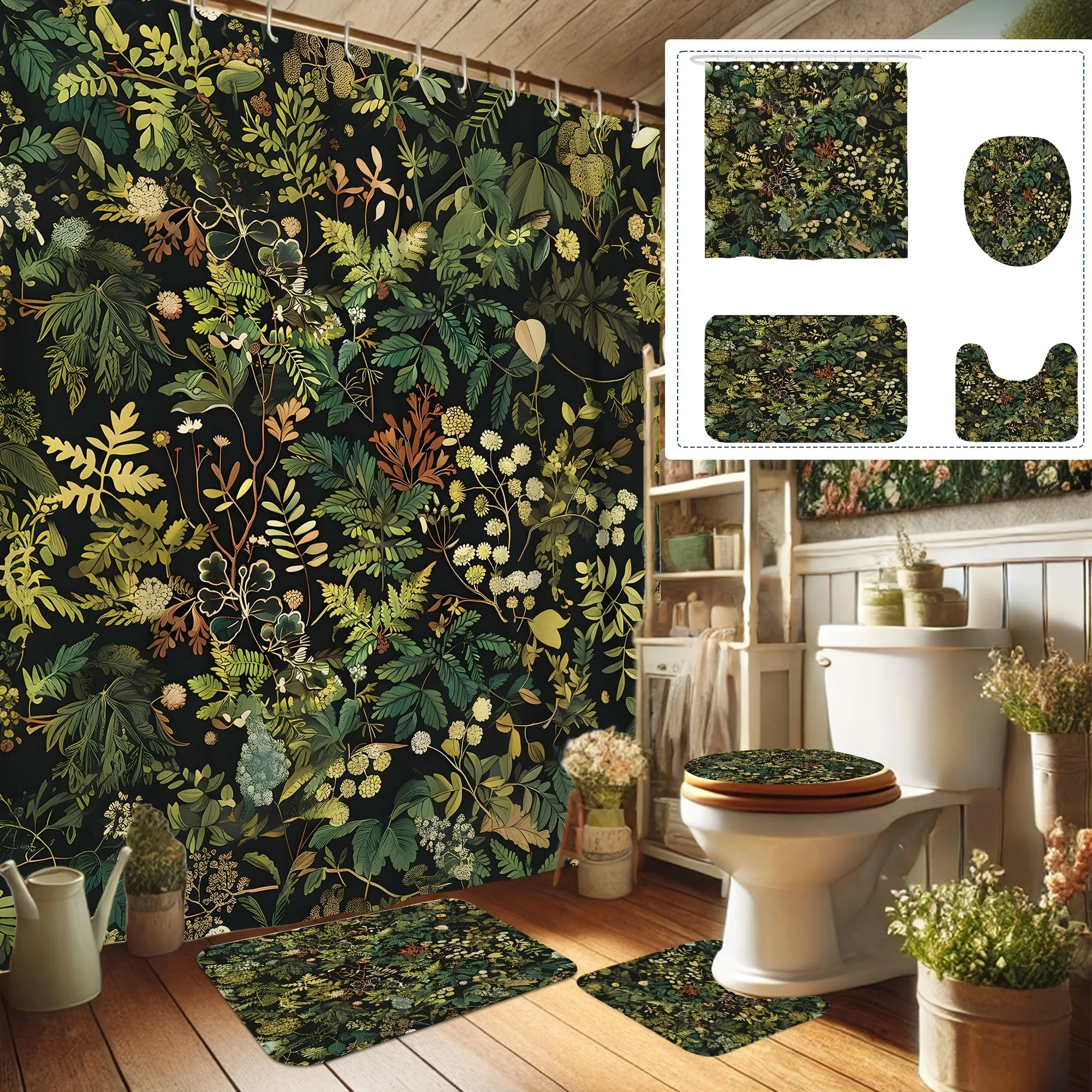 

Набор занавесок для душа с весенней тематикой из 4 листьев растений зеленого цвета, идеально подходит для эстетики Cottagecore. Эта машина-Washa