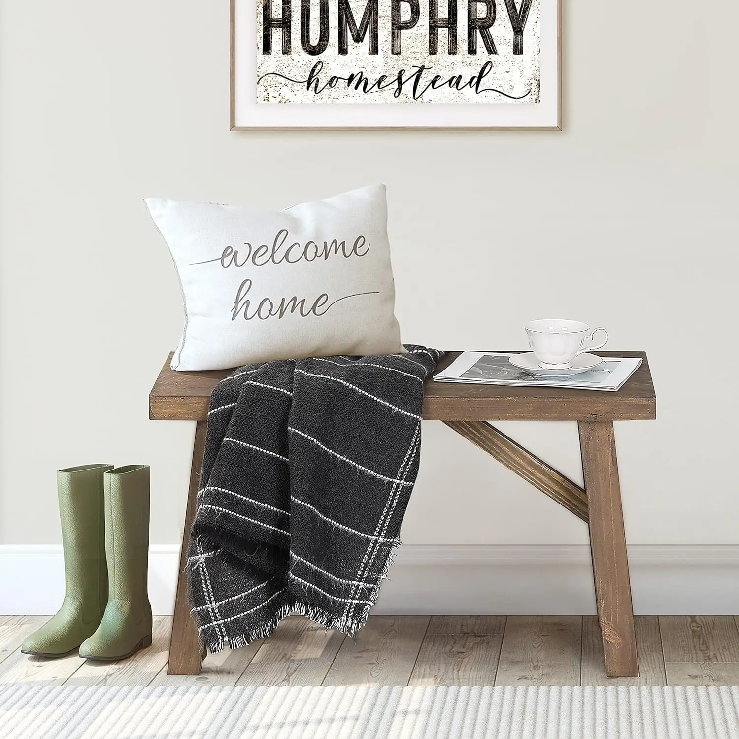 30" Rustic Solid Wood Bench, Farmhouse Entryway Seat for Living Dining Room, Handcrafted Natural Finish