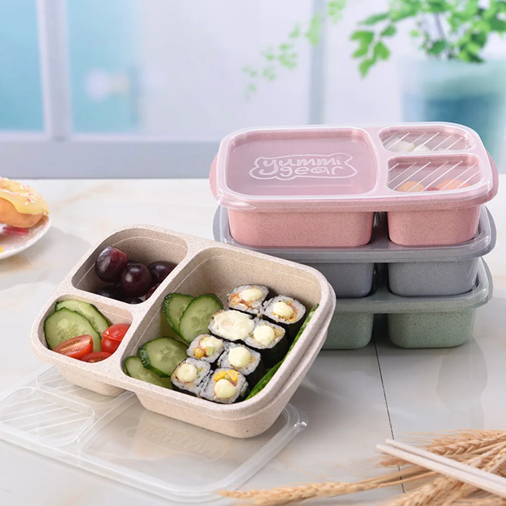 

3 Pcs Lunch Box Food Containers Microwaveable Portable Students Kids Sealed Airtight Lightweight