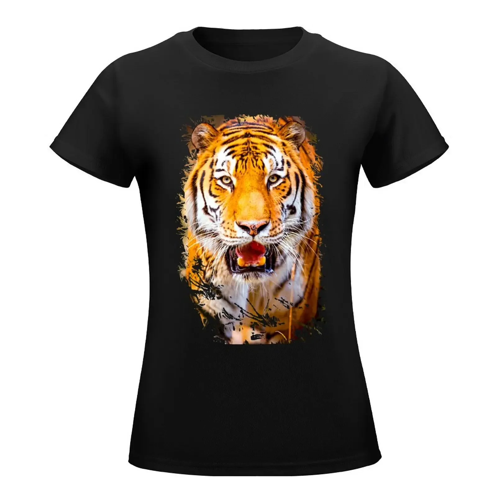 Tiger face sticker T-Shirt summer clothes korean fashion shirts graphic tees western t shirts for Women