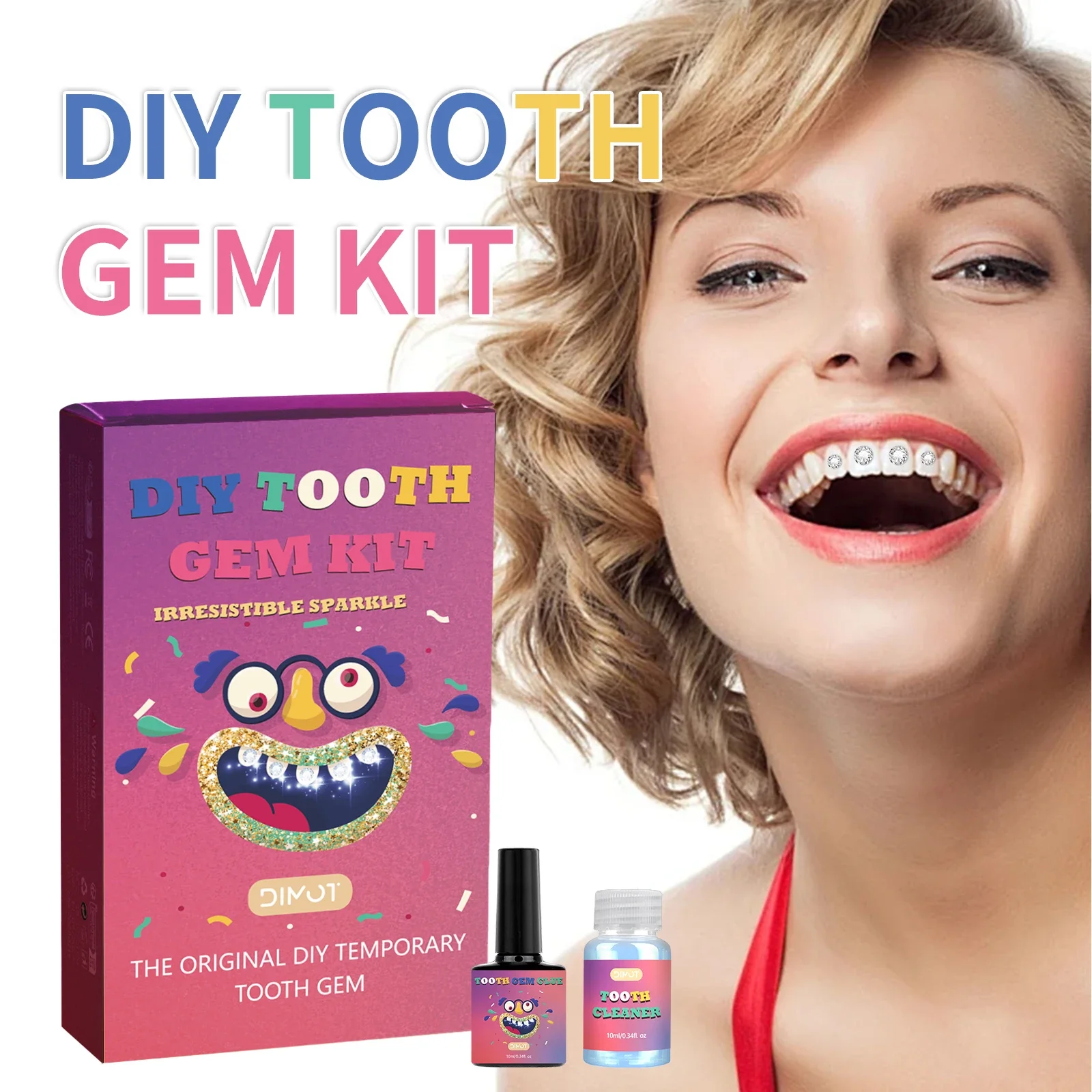 ชุดอุปกรณ์ตกแต่งฟันด้วยอัญมณีใส ชุดอัญมณีประดับฟัน DIY พร้อมกาวและไฟ ประดับฟันด้วยกลิตเตอร์วิบวับ