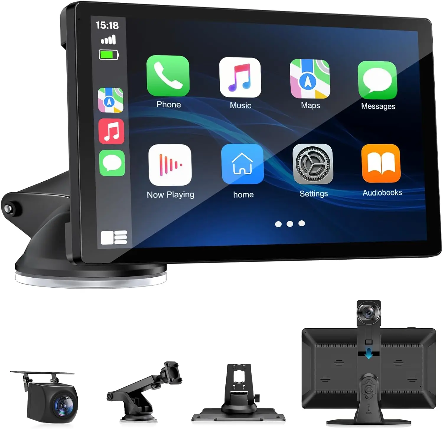 9' CarPlay & Android Auto Portable Screen with 4K Camera, 1080p Backup, GPS, Voice Control, Bluetooth