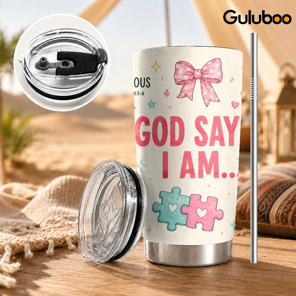 God Says I Am Vacuum Flasks 20oz Stainless Steel Insulated Tumbler Double Wall Travel Mug with 2 Lids Straw Drink Cup