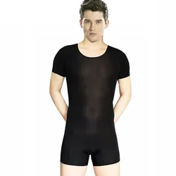 SPEERISE Men Basic Unitard Adult Ballet Short Sleeve Scoop Neck Stretch Unitards Unisex Gymnastics Bodysuit