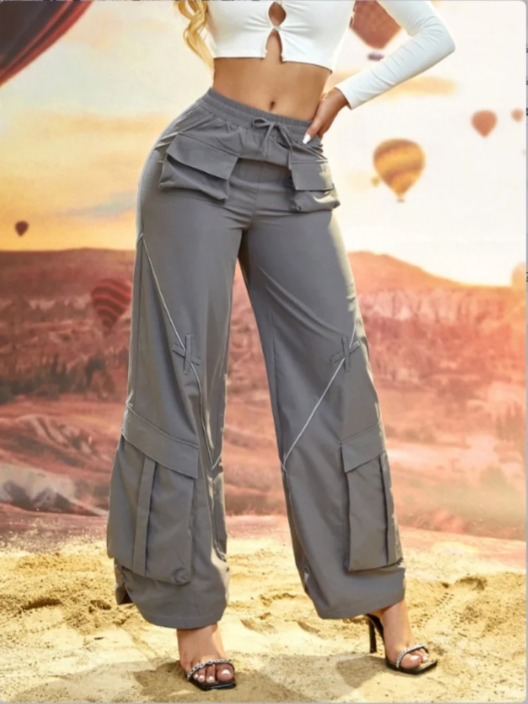 

D&M Fashion Women Casual Communte Female With pocket Cargo Pant Women Baggy Joggers Pants Elastic High Waist Elegant Trousers