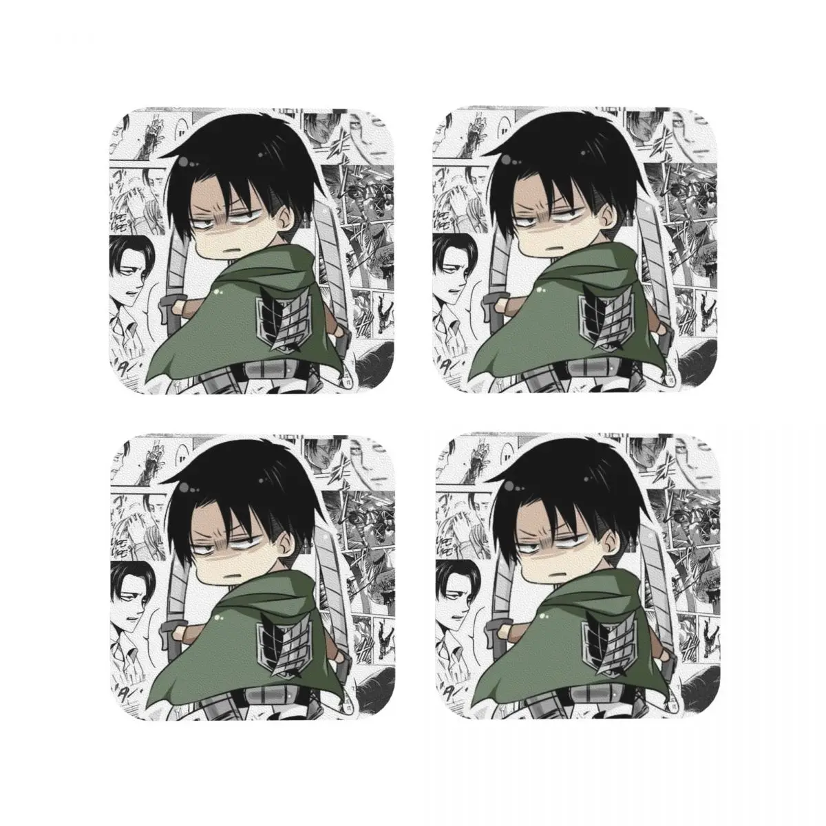 Levi Ackerman Attack On Titan Coasters Coffee Mats Mug Cup Placemats Tableware Pads for Home Kitchen Dining Bar